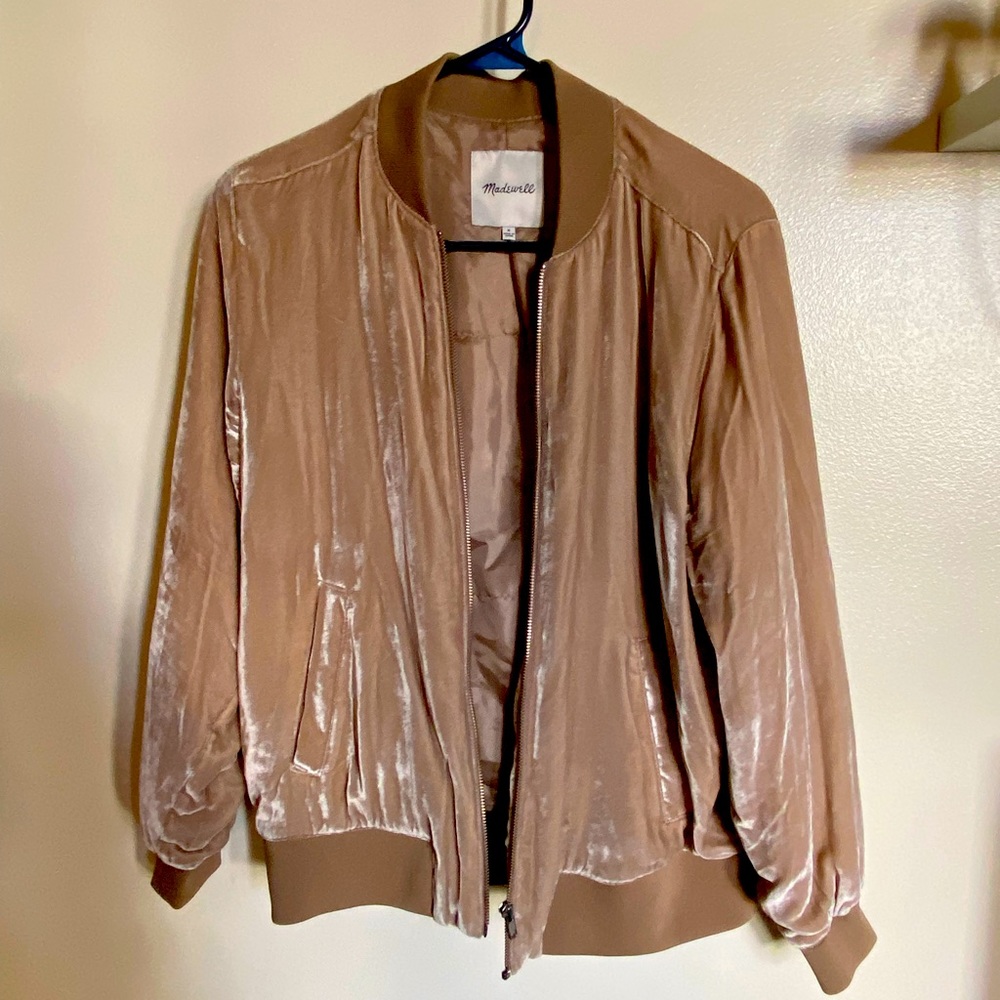 MadeWell Tan Velvet Jacket | Silver Zipper | Medium